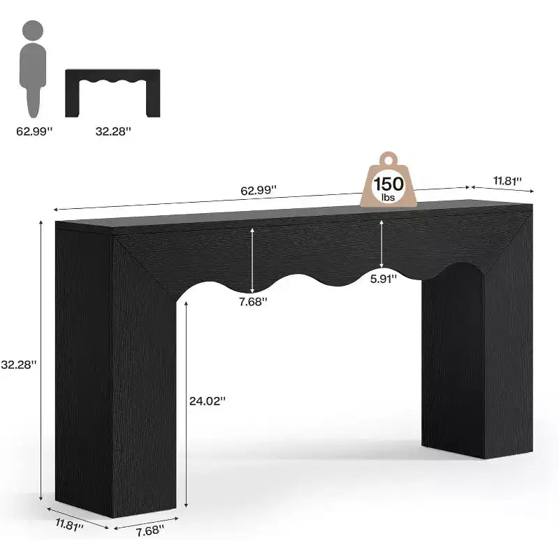 Consolle da divano stile rustico, 63" (160 cm), in legno massiccio con 2 ripiani, per ingresso