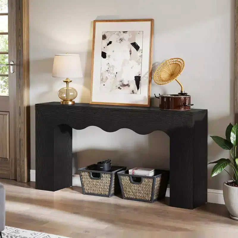 Consolle da divano stile rustico, 63" (160 cm), in legno massiccio con 2 ripiani, per ingresso
