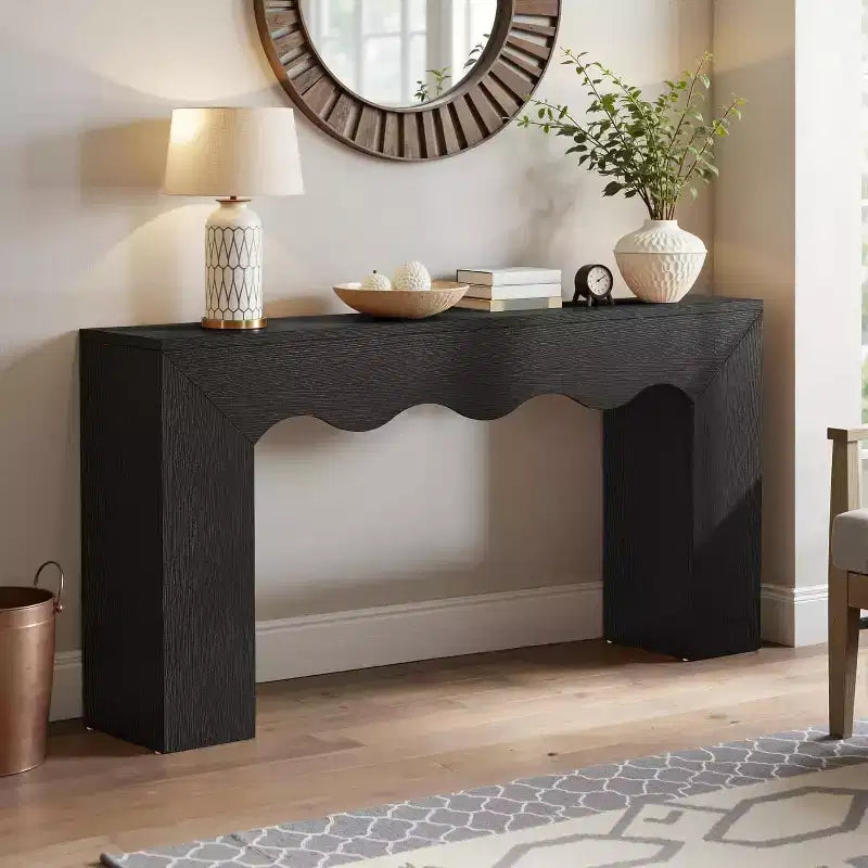 Consolle da divano stile rustico, 63" (160 cm), in legno massiccio con 2 ripiani, per ingresso