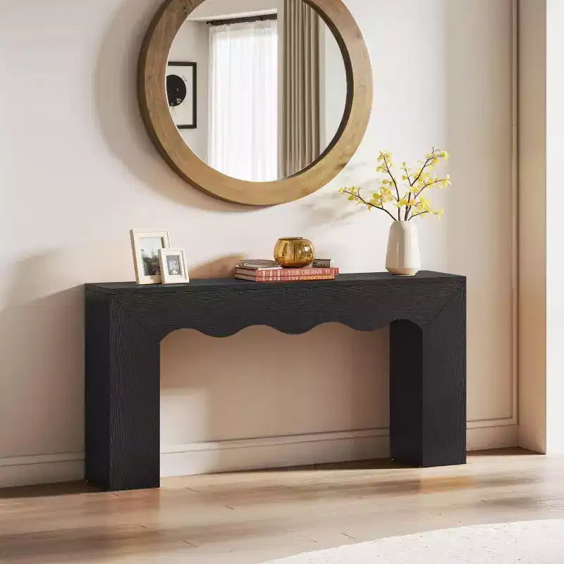 Consolle da divano stile rustico, 63" (160 cm), in legno massiccio con 2 ripiani, per ingresso