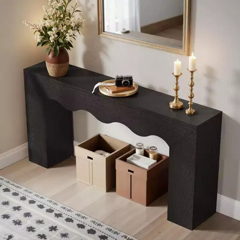 Consolle da divano stile rustico, 63" (160 cm), in legno massiccio con 2 ripiani, per ingresso