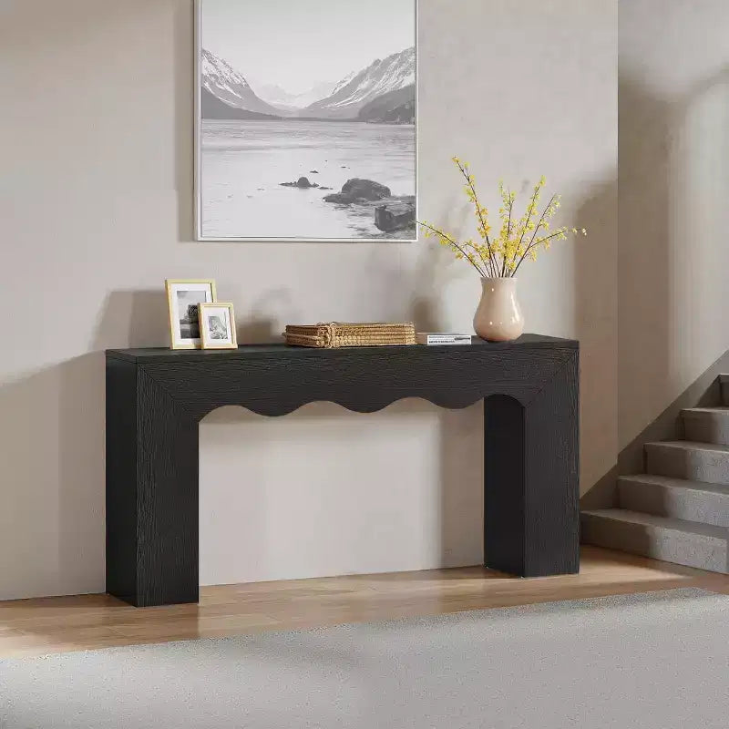 Consolle da divano stile rustico, 63" (160 cm), in legno massiccio con 2 ripiani, per ingresso