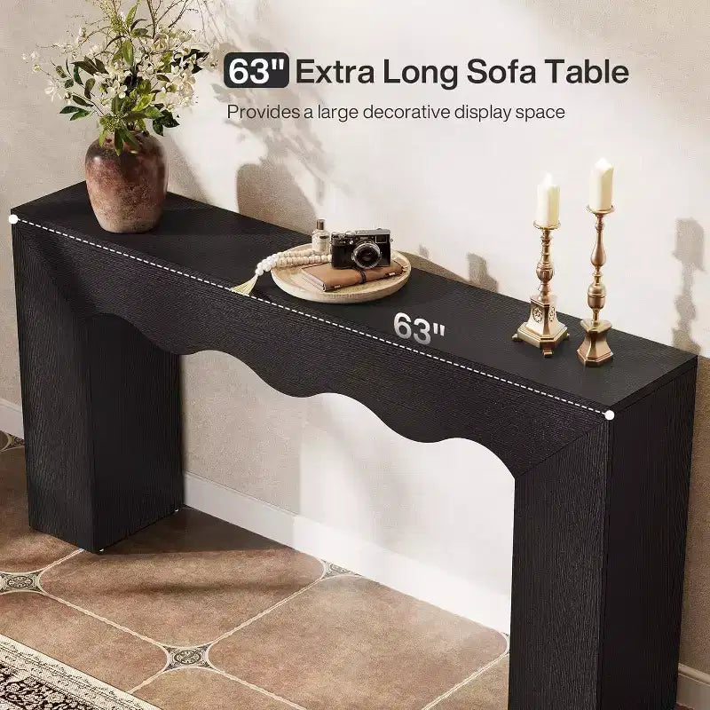 Consolle da divano stile rustico, 63" (160 cm), in legno massiccio con 2 ripiani, per ingresso