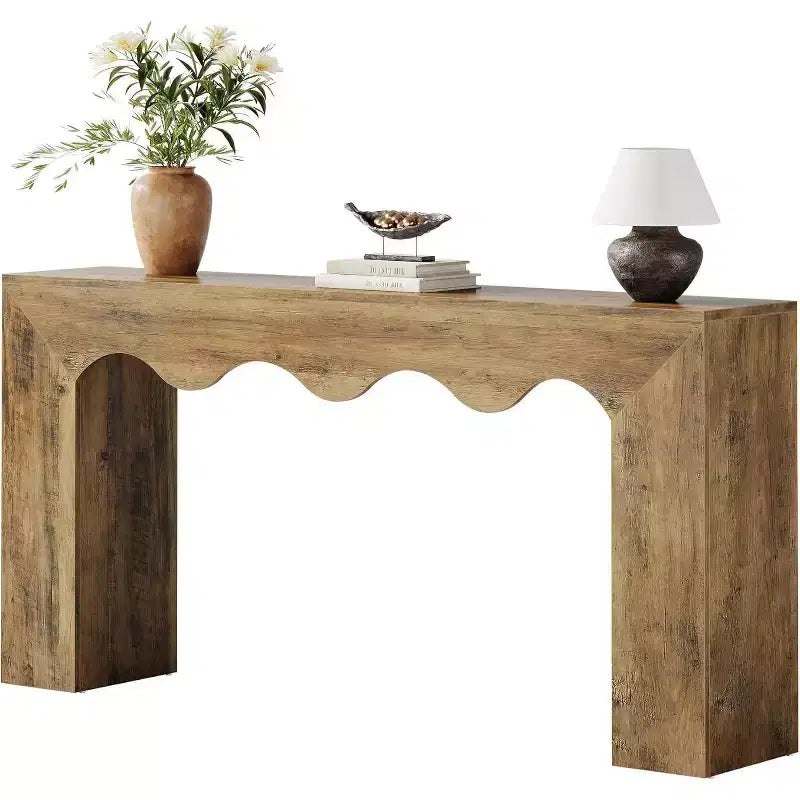Consolle da divano stile rustico, 63" (160 cm), in legno massiccio con 2 ripiani, per ingresso