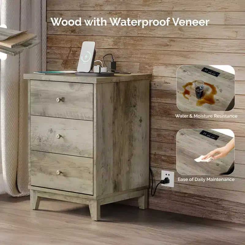 Karl Home 3-Drawer Gray Particle Board 17.72in. W Nightstands