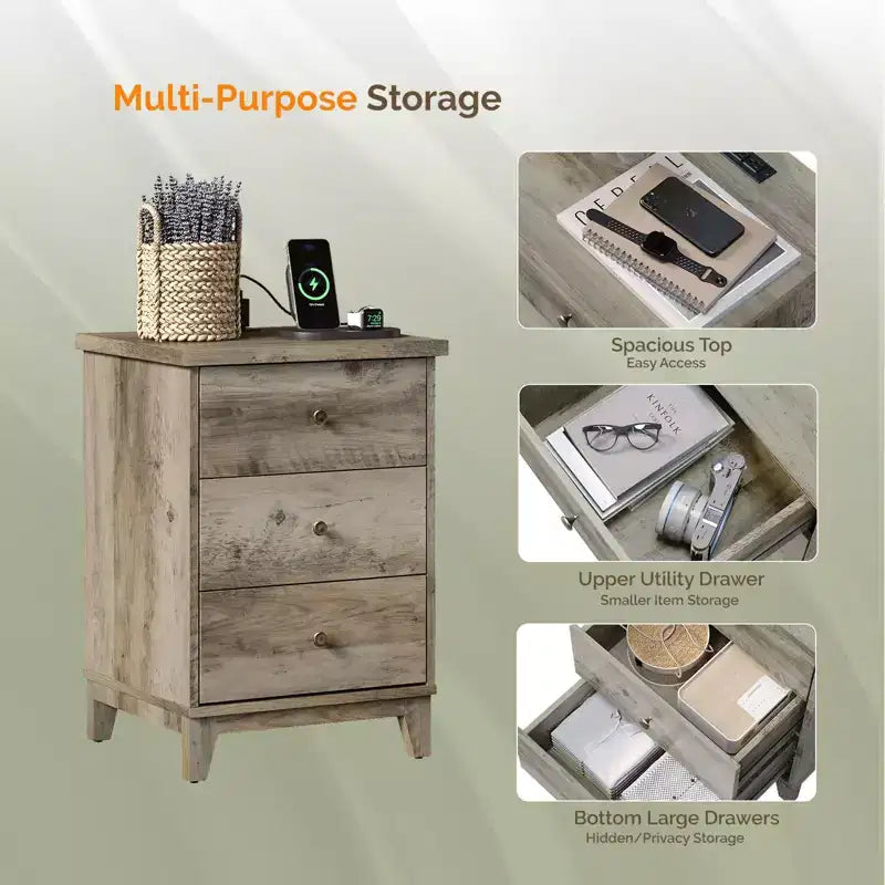 Karl Home 3-Drawer Gray Particle Board 17.72in. W Nightstands