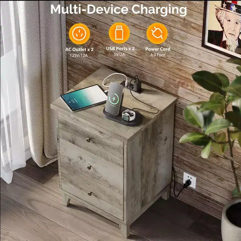 Karl Home 3-Drawer Gray Particle Board 17.72in. W Nightstands
