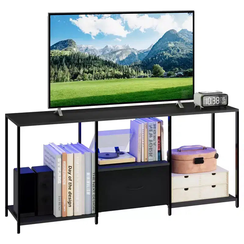 46 TV Stand with LED, Entertainment Center for 55 TVs, TV Cabinet with Storage Shelves, Long Dresser, for Bedroom, Living Room, Office,black