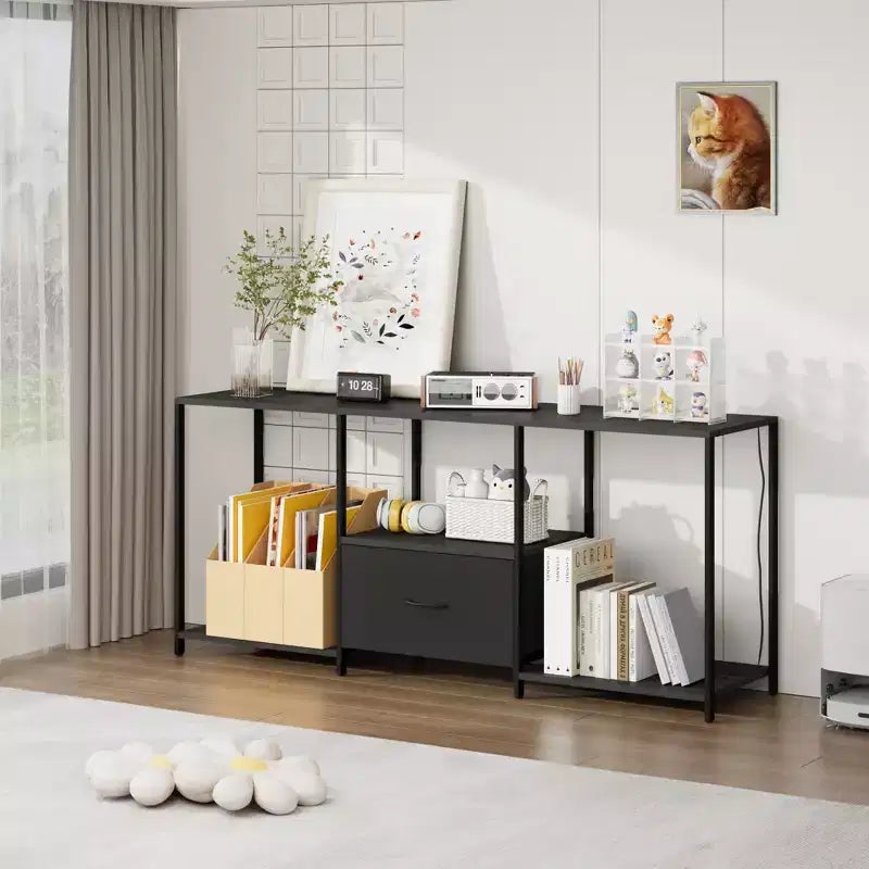 46 TV Stand with LED, Entertainment Center for 55 TVs, TV Cabinet with Storage Shelves, Long Dresser, for Bedroom, Living Room, Office,black