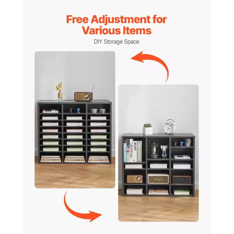 VEVOR Literature Organizer, 24 Compartments Office Mailbox with Adjustable Shelves, Wooden Mailbox Sorter Medium Density Fiberboard, Grey