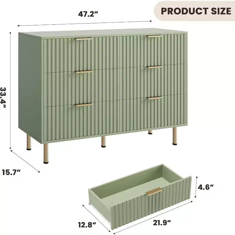 Comò scanalato a 6 cassetti, comò moderno da 120 cm e porta TV