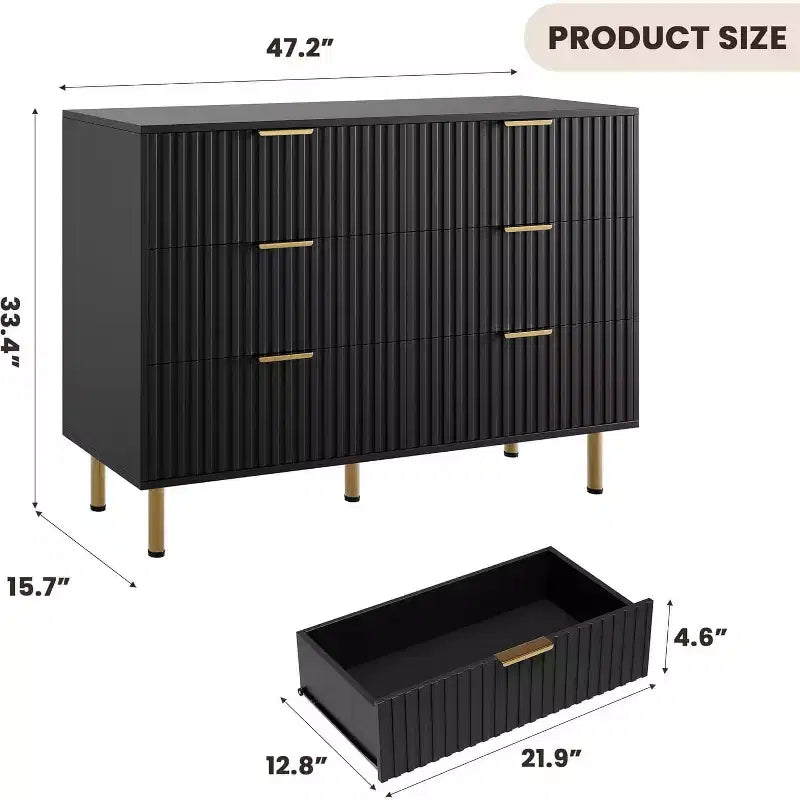 Comò scanalato a 6 cassetti, comò moderno da 120 cm e porta TV