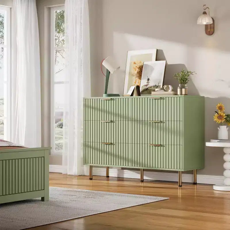Comò scanalato a 6 cassetti, comò moderno da 120 cm e porta TV