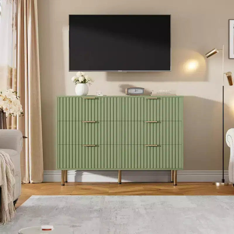 Comò scanalato a 6 cassetti, comò moderno da 120 cm e porta TV