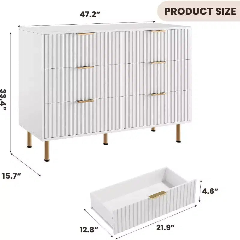 Comò scanalato a 6 cassetti, comò moderno da 120 cm e porta TV