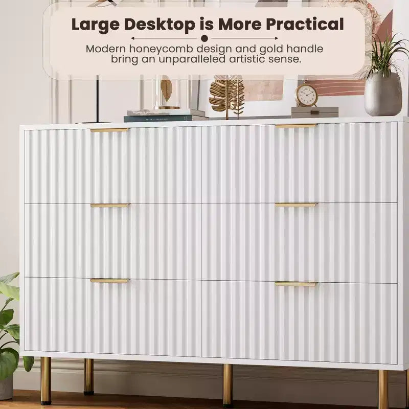 Comò scanalato a 6 cassetti, comò moderno da 120 cm e porta TV