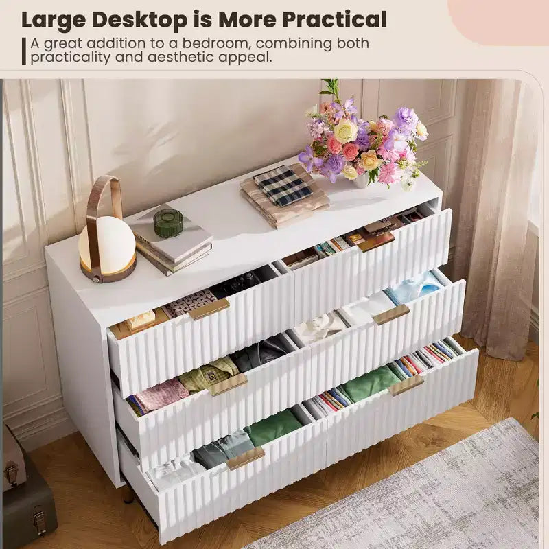 Comò scanalato a 6 cassetti, comò moderno da 120 cm e porta TV