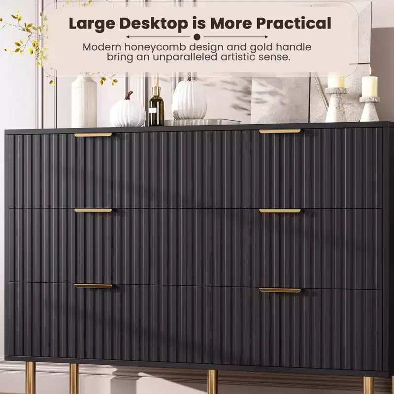 Comò scanalato a 6 cassetti, comò moderno da 120 cm e porta TV