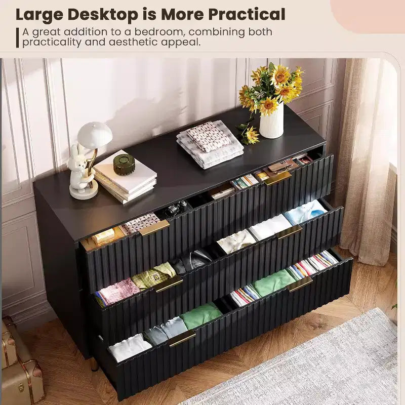 Comò scanalato a 6 cassetti, comò moderno da 120 cm e porta TV