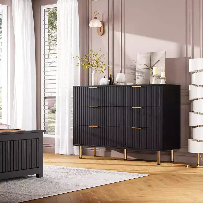 Comò scanalato a 6 cassetti, comò moderno da 120 cm e porta TV