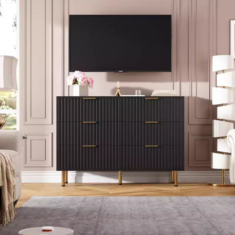 Comò scanalato a 6 cassetti, comò moderno da 120 cm e porta TV