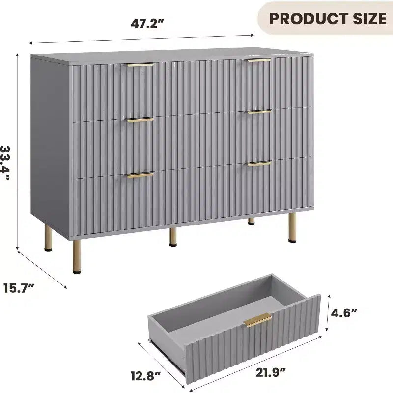 Comò scanalato a 6 cassetti, comò moderno da 120 cm e porta TV