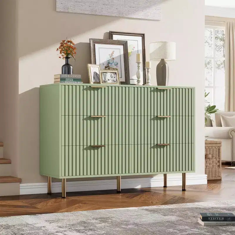Comò scanalato a 6 cassetti, comò moderno da 120 cm e porta TV