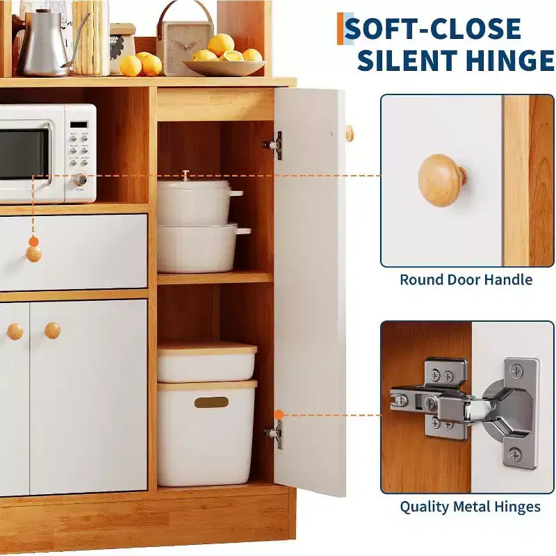 Large Pantry Cabinet - Freestanding Sideboard with Drawers, Doors & Adjustable Shelf for Kitchen Storage