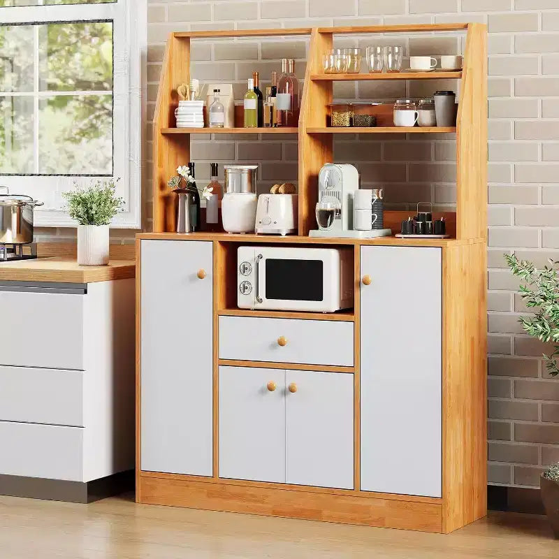 Large Pantry Cabinet - Freestanding Sideboard with Drawers, Doors & Adjustable Shelf for Kitchen Storage