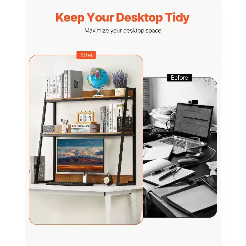 VEVOR Desktop Bookshelf, 2-Tier Desktop Storage Organizer, 37.4 x 12.6 x 35.4 Office Storage Rack Wood Color Display Shelf, Brown