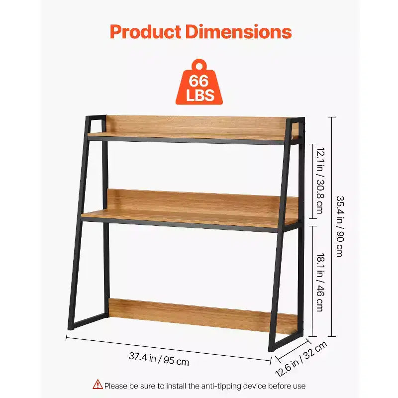VEVOR Desktop Bookshelf, 2-Tier Desktop Storage Organizer, 37.4 x 12.6 x 35.4 Office Storage Rack Wood Color Display Shelf, Brown