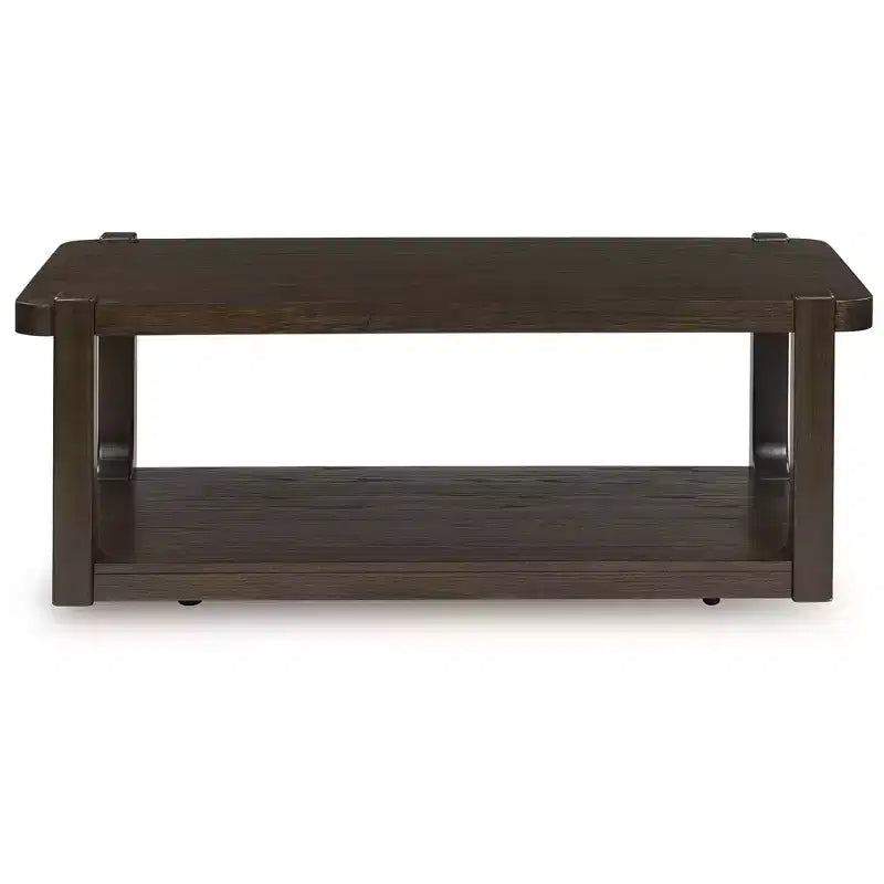 Signature Design by Ashley Breckington Coffee Table - Dark Brown Wood Finish with Rolling Casters, Lower Shelf Storage