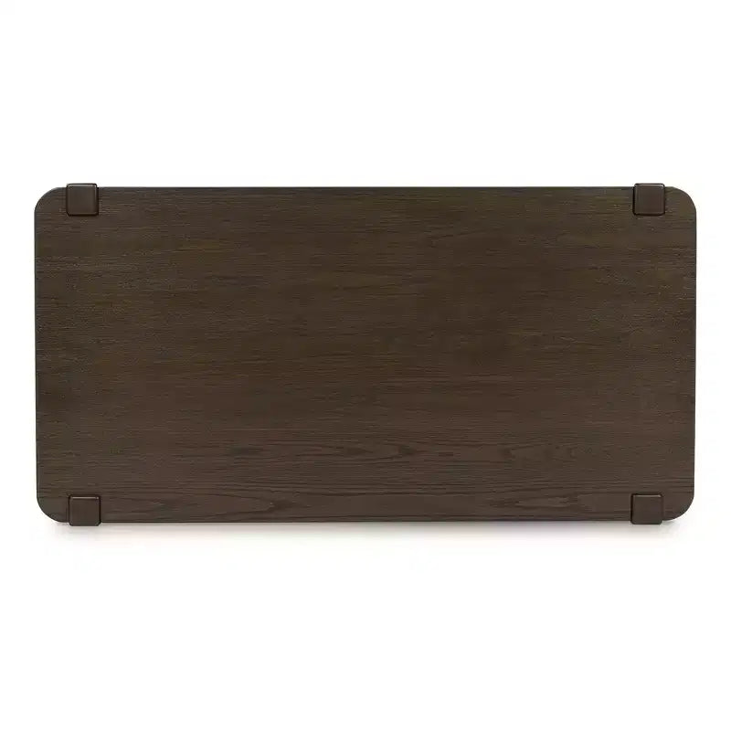Signature Design by Ashley Breckington Coffee Table - Dark Brown Wood Finish with Rolling Casters, Lower Shelf Storage