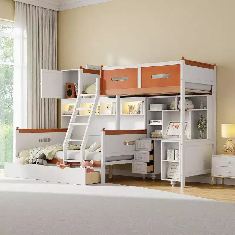 Lit superposé double sur complet Merax Ultimate avec bureau, armoire de rangement, tiroirs et étagères