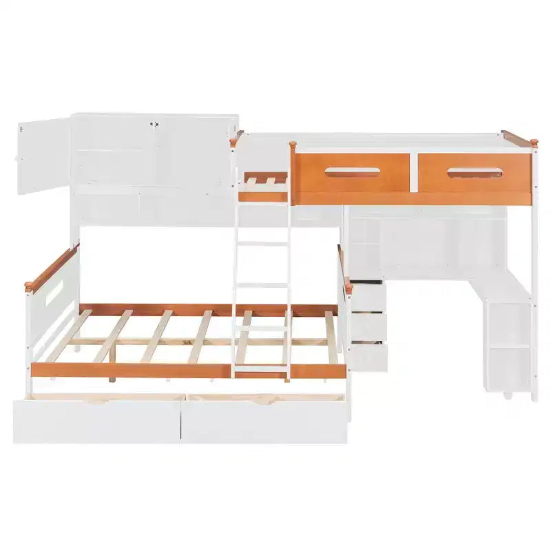 Merax Ultimate Twin Over Full Bunk Bed with Desk, Storage Cabinet, Drawers & Shelves