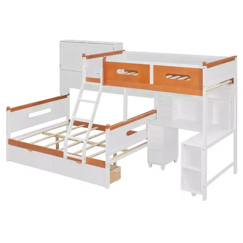 Lit superposé double sur complet Merax Ultimate avec bureau, armoire de rangement, tiroirs et étagères