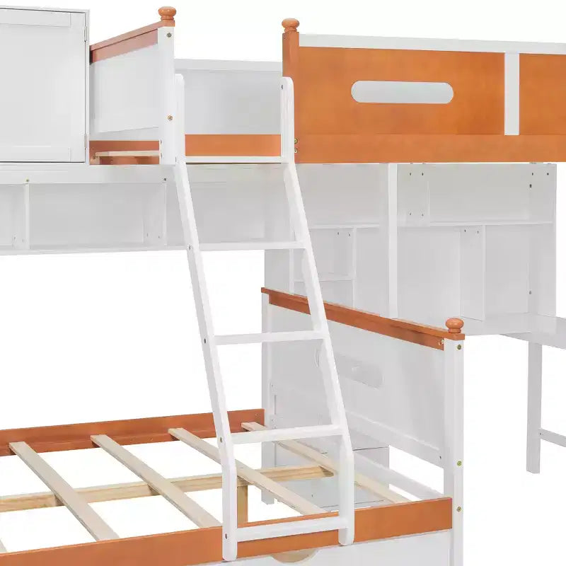 Lit superposé double sur complet Merax Ultimate avec bureau, armoire de rangement, tiroirs et étagères