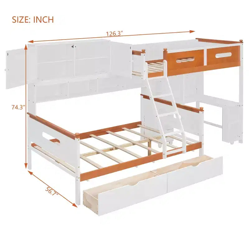 Lit superposé double sur complet Merax Ultimate avec bureau, armoire de rangement, tiroirs et étagères