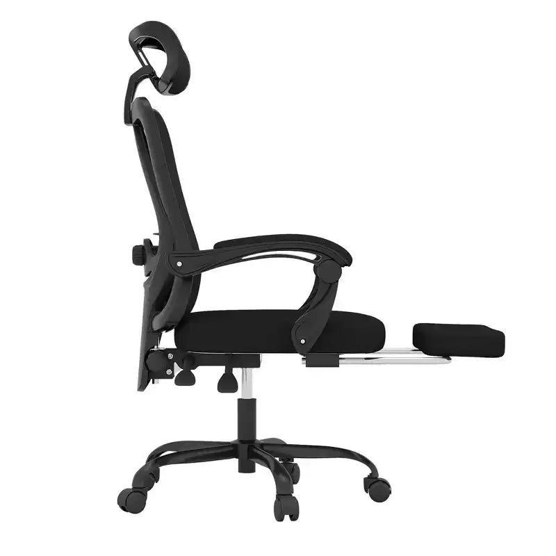 Chaise de bureau ergonomique en maille MAYEERTY - Avec appui-tête, soutien lombaire et repose-pieds pour la maison et le bureau (noir)
