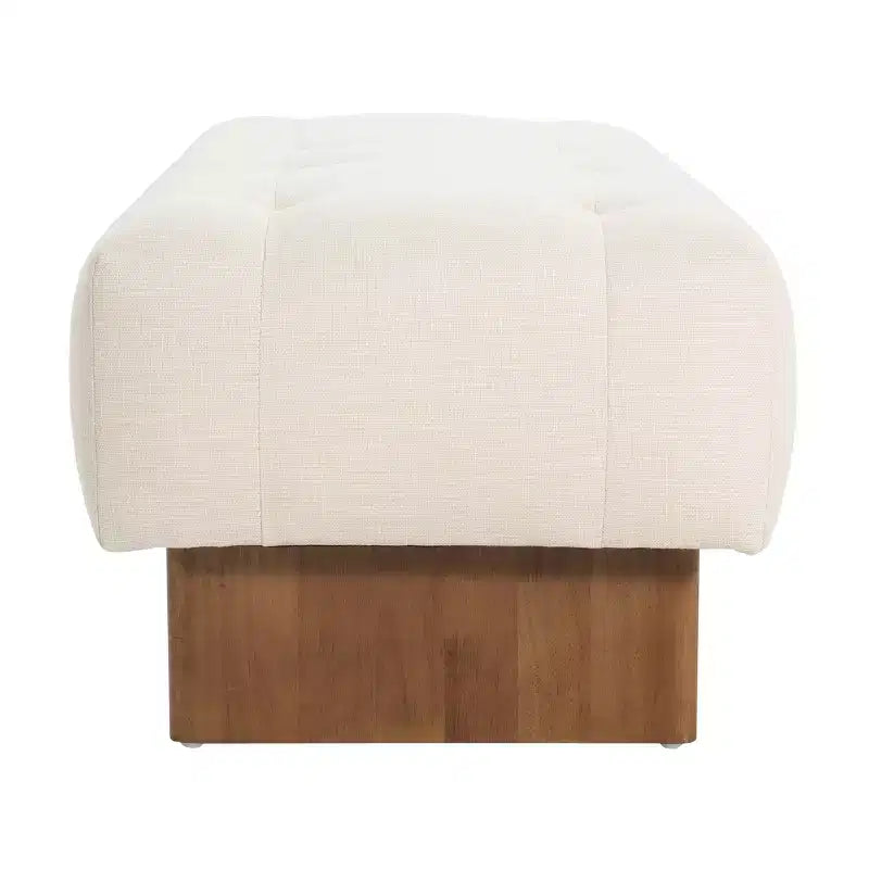 Banc capitonné en lin en bois d'hévéa moderne Korin Christopher Knight Home