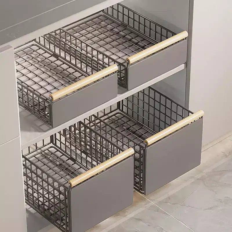 Kitchen Drawer Organizer, Metal Extendable Telescopic Pull-Out Cabinet Shelf - No Drilling Under Sink Organiser