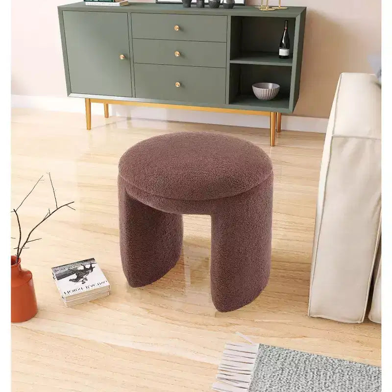 Meridian Furniture,Bowen Faux Shearling Teddy Fabric Ottoman/Stool