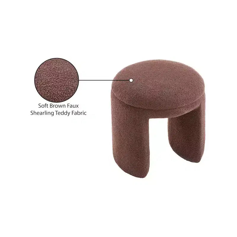 Meridian Furniture,Bowen Faux Shearling Teddy Fabric Ottoman/Stool