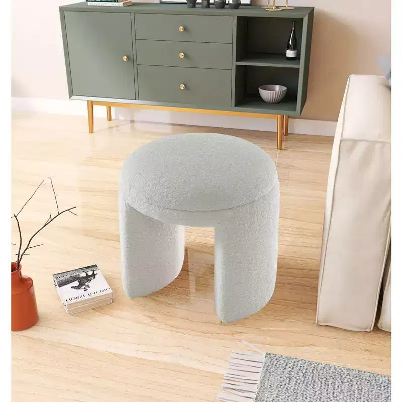 Meridian Furniture,Bowen Faux Shearling Teddy Fabric Ottoman/Stool