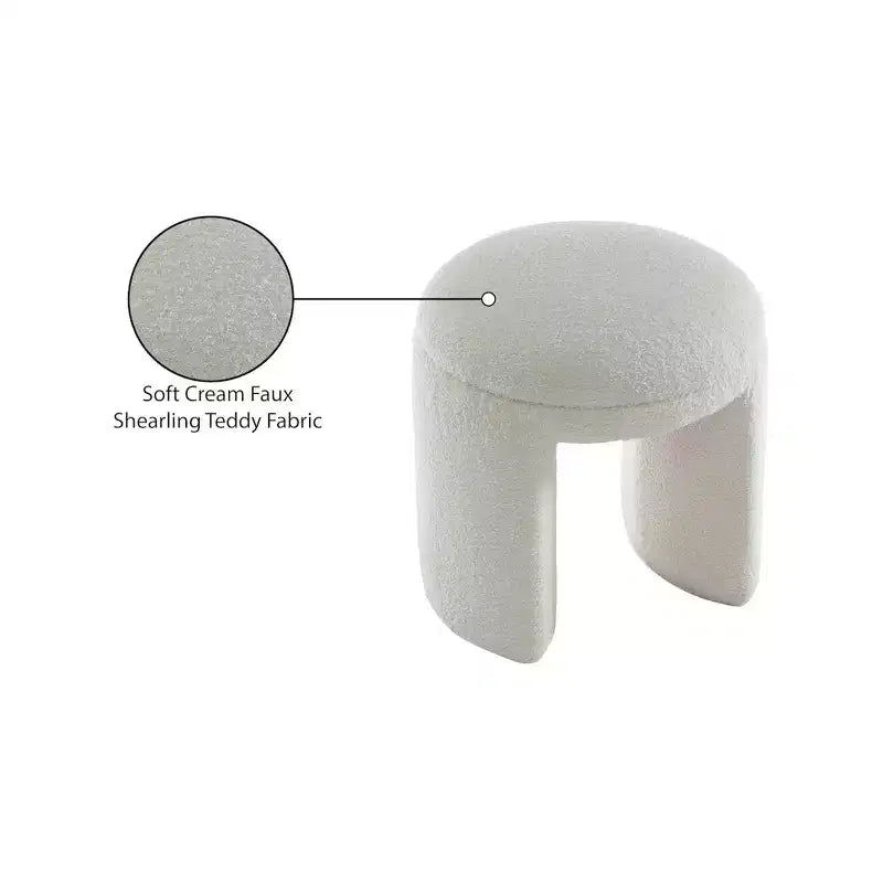 Meridian Furniture,Bowen Faux Shearling Teddy Fabric Ottoman/Stool