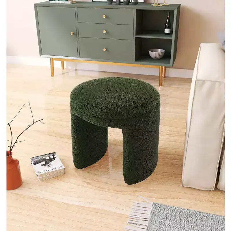 Meridian Furniture,Bowen Faux Shearling Teddy Fabric Ottoman/Stool