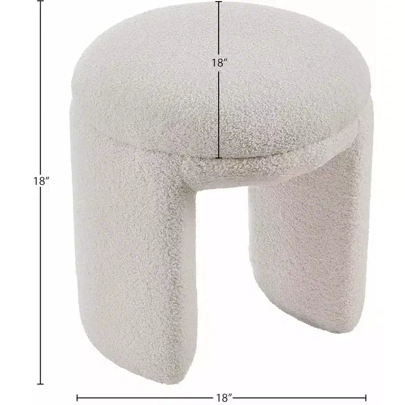 Meridian Furniture,Bowen Faux Shearling Teddy Fabric Ottoman/Stool