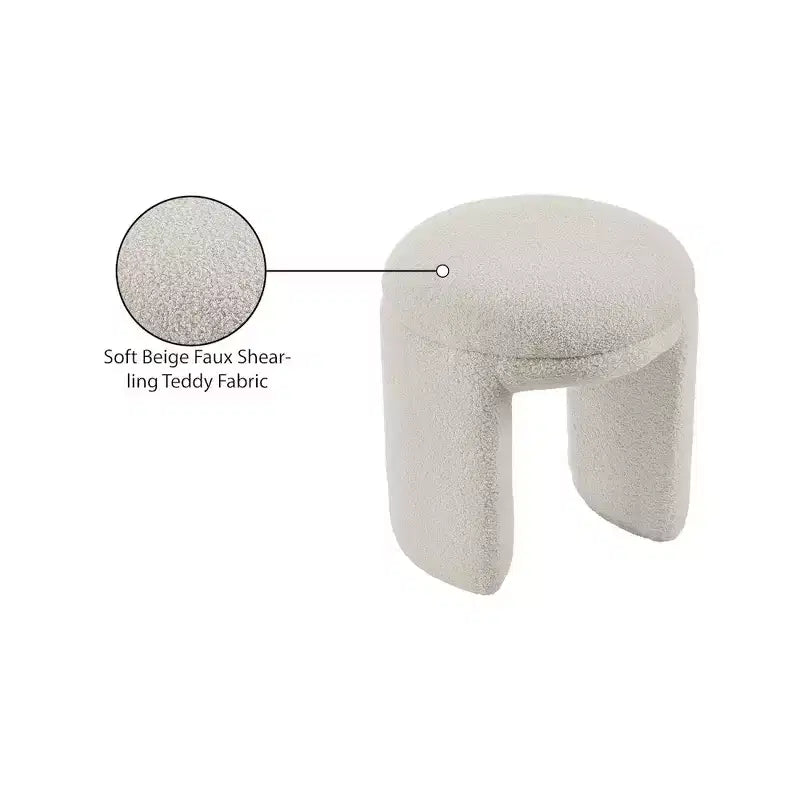 Meridian Furniture,Bowen Faux Shearling Teddy Fabric Ottoman/Stool