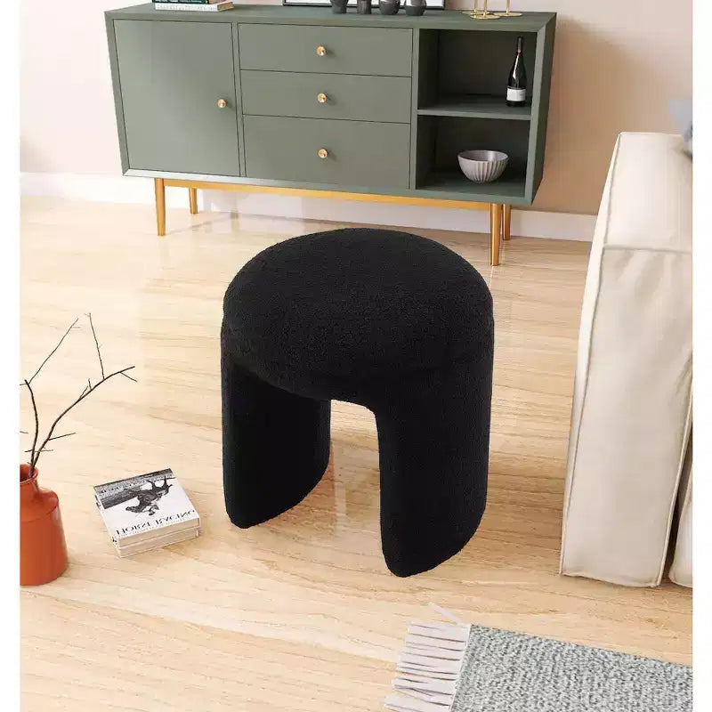 Meridian Furniture,Bowen Faux Shearling Teddy Fabric Ottoman/Stool