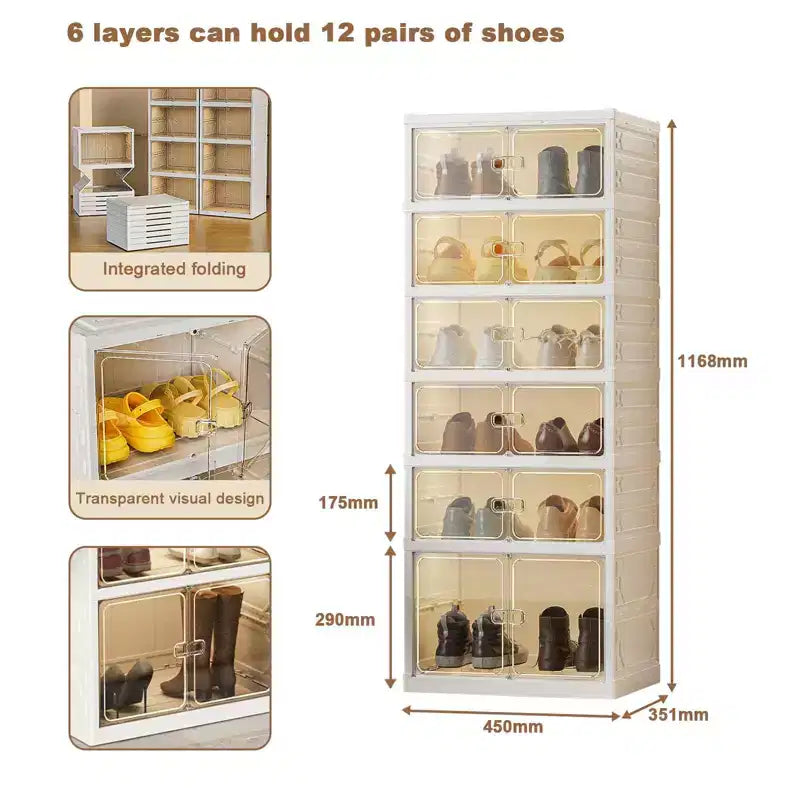 GustoWave Foldable Shoe Storage Box, Plastic Stackable Shoe Cabinets With Magnetic Doors, Shoe Rack for Living Room